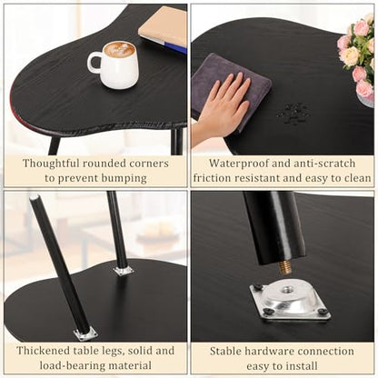 Small Black Cloud Coffee Table For Small Spaces Modern Center Table Unique Irregular Design With Wood Legs Living Room Mid-Century Sofa Table - color: Black