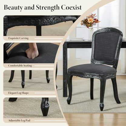 Kmax French Dining Chairs Set of 2, Farbric Upholstered Dining Chairs with Elegant Curved Legs High Back Armless Kitchen Chairs Side Chairs for Dining Room Restaurant - Linen, Charcoal/Black Legs - color: Fan-back/Charcoal Seat/Black Leg, size: 2 Chairs
