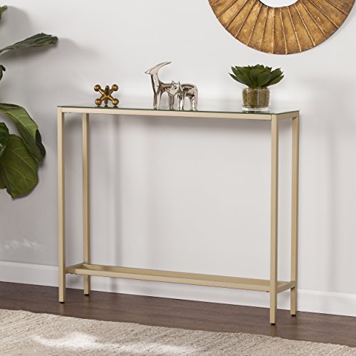 SEI Furniture Darrin Narrow Mini Console Table With Mirrored Top, Transitional Style With Glam Touch Powder-Coated Iron, Gold - size: 36"