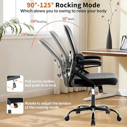Ergonomic Office Chair,Mesh Office Chair with Lumbar Support,Mid Back Desk Chair with Flip-up Arms,400 lbs Comfy Computer Chair for Home Office - color: Black