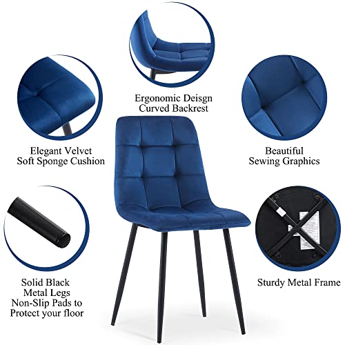 Homedot Dining Chairs Set of 2, Modern Kitchen Chairs Upholstered Velvet Guest Reception Side Chairs Tufted with Metal Legs for Bedroom Living Room Vanity, Navy Blue - color: Navy Blue, size: 2*Chair