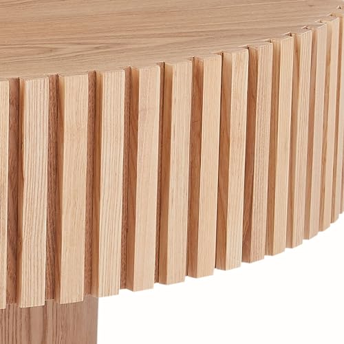 39.37'' Round Coffee Table for Living Room, Modern Wood Nesting Coffee Table Handcraft Circle Fluted Drum Coffee Table, Easy Assembly - color: Oak, size: 39.37"x23.62"x13.42"
