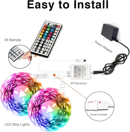 dalattin LED Strip Lights 200ft Lights Strip for Bedroom, Desk, Indoor Room Bedroom Brithday Gifts Decor with 44 Keys Remote and 24V Power Supply Color Changing Lights,2 Rolls of 100ft - size: 200 ft