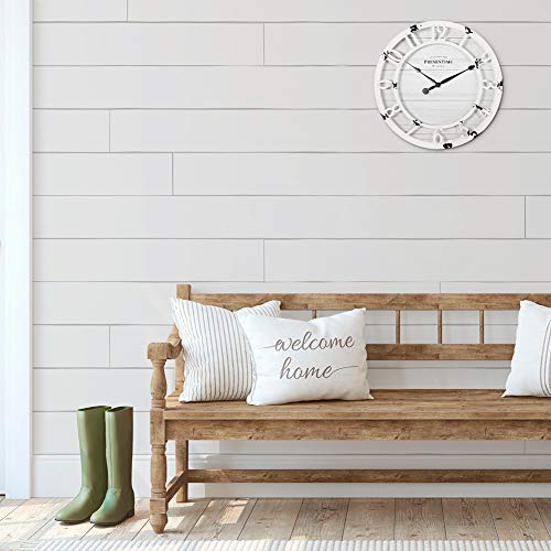 10" Farmhouse Series Wall Clock | Shiplap Style, Raised 3D Arabic Numeral, Antique Distressed White - color: Antique Distressed White, size: 10 inch