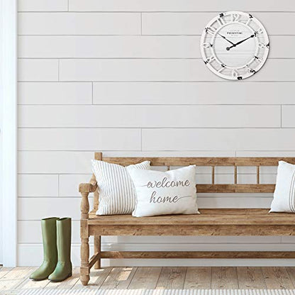 10" Farmhouse Series Wall Clock | Shiplap Style, Raised 3D Arabic Numeral, Antique Distressed White - color: Antique Distressed White, size: 10 inch