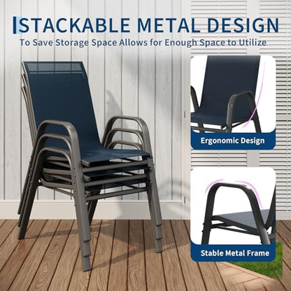 Garvee Patio Chairs Set of 4, Stackable Chairs with High Back for Backyard | All-Weather Outdoor Dining Chairs with Textilene Fabric (Navy Blue) - color: Navy Blue