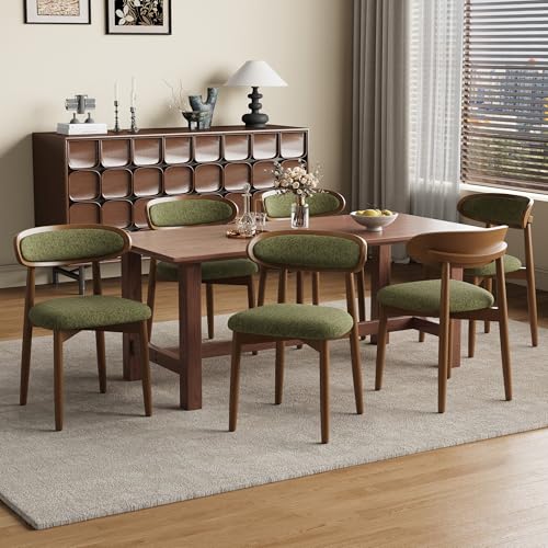 Wooden Dining Chairs Set of 6, Modern Fabric Upholstered Dining Room Chair, Kitchen Side Chairs, Farmhouse Dinner Chair with Curved Back for Kitchen, Green - color: Green, size: Set of 6
