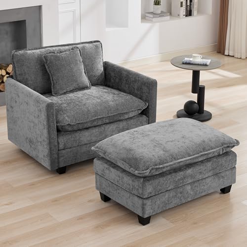 35‘’ Modern Chenille Cloud Sofa Ottoman,Rectangle Ottoman for Modular Sectional Sofa, Grey - color: Grey, size: 35'' Ottoman