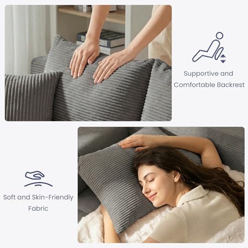 3-in-1 Convertible Sofa Bed: Boneless Loveseat Sleeper & Folding Couch Bed with 4 Pillows & Detachable Cushion for Bedroom, Small Space, Guest and Living Room, Corduroy Futon, No Assembly,Grey