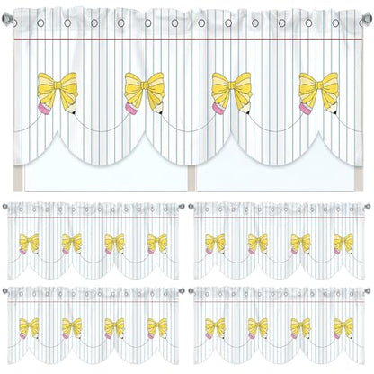 Hahafelt 4 Pcs Classroom Curtains Pencil Bow Notebooks Window Valances Curtains 54" W x 18" L Simple Rod Pocket Back to School Window Treatment for Classroom Living Room Bedroom Kitchen - color: Pastel, style: Pencil Bows