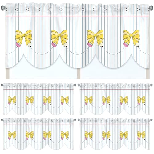 Hahafelt 4 Pcs Classroom Curtains Pencil Bow Notebooks Window Valances Curtains 54" W x 18" L Simple Rod Pocket Back to School Window Treatment for Classroom Living Room Bedroom Kitchen - color: Pastel, style: Pencil Bows