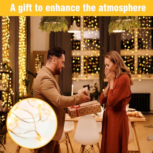 100FT Warm White String Lights – 300 LED Extra Long Waterproof Fairy Lights on Clear Wire, Plug-in Indoor Outdoor Decorations for Christmas, Wedding, Patio, Bedroom, Party