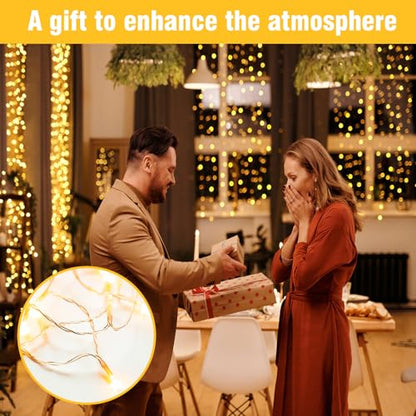 100FT Warm White String Lights – 300 LED Extra Long Waterproof Fairy Lights on Clear Wire, Plug-in Indoor Outdoor Decorations for Christmas, Wedding, Patio, Bedroom, Party
