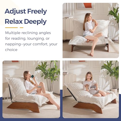 MAXYOYO Adjustable Living Room Chair, 3-Position Bean Bag Chair with Frame | Upholstered Accent Chair with Frame, Removable Cushion, Soft Reclining Lounge for Bedroom, Apartment, Office, Beige - color: Striped Cross Beige