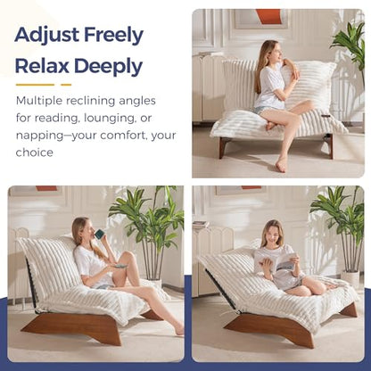 MAXYOYO Adjustable Living Room Chair, 3-Position Bean Bag Chair with Frame | Upholstered Accent Chair with Frame, Removable Cushion, Soft Reclining Lounge for Bedroom, Apartment, Office, Beige - color: Striped Cross Beige