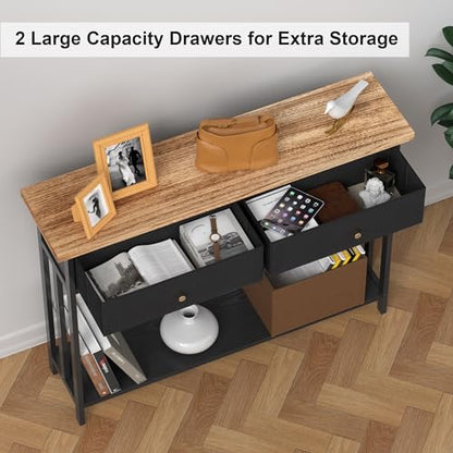 42" Solid Wood Console Table with 2 Fabric Drawers, Entryway Table with Storage Shelves, Sofa Table for Entryway, Hallway, Living Room, Kitchen or Behind Couch in Foyer, Black - color: Black