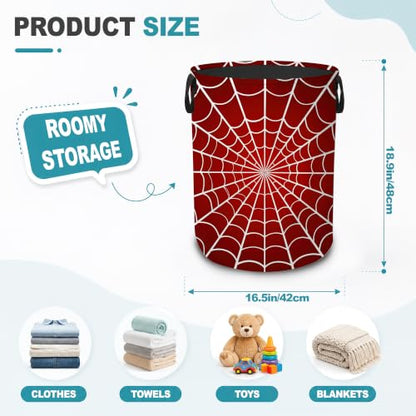 Red Spider Web Dirty Clothes Hamper,Foldable Laundry Basket with Handles,Halloween Gothic Waterproof Oxford Cloth Storage Bin for Bedroom Bathroom Nursery,16 x 20 Inch - color: Red Spider Web,Halloween Gothic