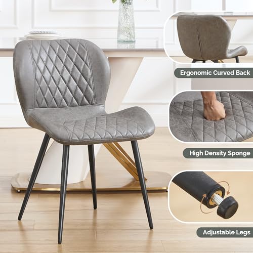 Dining Chair, Comfy Modern Dining Chairs with Thick Cushions, Upholstered Fabric Kitchen Side Chairs with Adjustable Metal Legs for Dining Room (Light Grey) - color: Light Grey, size: Set of 1