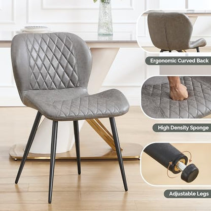 Dining Chairs Set of 2, Comfy Modern Dining Chairs with Thick Cushions, Upholstered Fabric Kitchen Side Chairs with Adjustable Metal Legs for Dining Room (Light Grey) - color: Light Grey, size: Set of 2