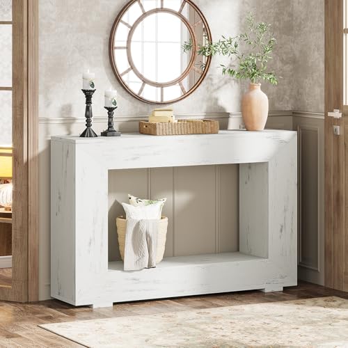 Tribesigns Farmhouse Console Table, 47 Inches Entryway Console Table with Storage, Industrial Hallway Accent Table for Living Room, Entrance - color: White