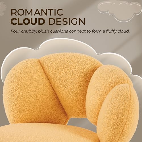 Yaheetech Yellow Petal Boucle Makeup Vanity Desk Chair with Wheels, Swivel | Soft foam-padded boucle fabric fits vanity, bedroom, office or sewing desks; adjustable height, swivel wheels, fast assembly. - color: Yellow