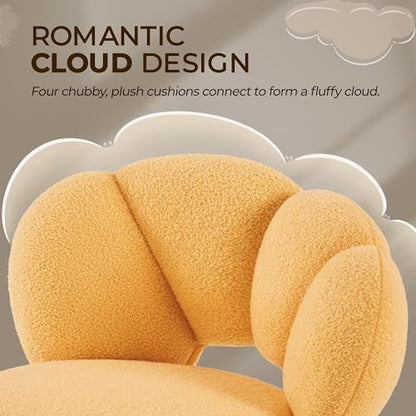 Yaheetech Yellow Petal Boucle Makeup Vanity Desk Chair with Wheels, Swivel | Soft foam-padded boucle fabric fits vanity, bedroom, office or sewing desks; adjustable height, swivel wheels, fast assembly. - color: Yellow