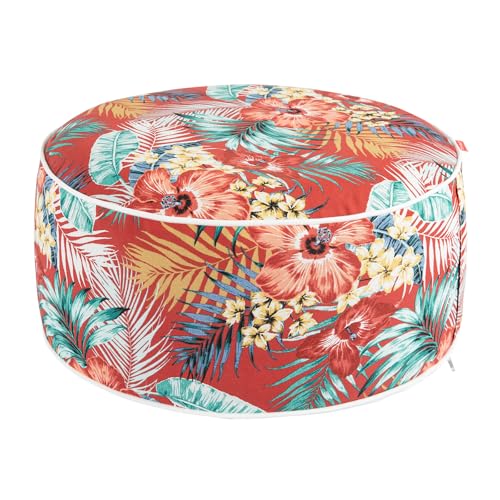Outdoor/Indoor Inflatable Ottoman Pouf D20 xH9, All Weather Round Footstool with Handle, Water Repellent Portable Footrest for Patio Garden Camping Travel-Chili Red Floral - color: A Sadira Chili Haze