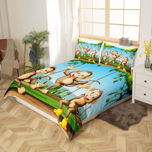Feelyou Cute Monkey Comforter Cover Set Cartoon Animal Bedding Set for Kids Toddler 1 Duvet Cover +2 Pillowcases Full Size - color: Multi 13, size: Full