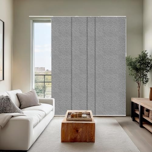 CHICOLOGY Panel Track Blinds, Weave Grey, 86"x96", Cordless, Sliding Door | 4 Fabric Panels, Fits 46–86″ Wide, Wall/Ceiling Mount, Room Divider Ready, Height Trimmable, Child & Pet Safe - color: Chalk Grey