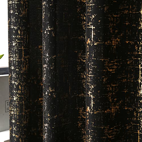 Taisier Home Gold Foil Print Linen Textured Curtains Geometric Dots Pattern Design Curtains for Nursery Toy Room Thermal Insulated Window Treatment 2 Panels 45" L,Black and Gold Drapes Print - color: Black/Gold, size: 52"W x 45"L (Pack of 2)