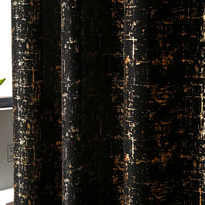 Taisier Home Gold Foil Print Linen Textured Curtains Geometric Dots Pattern Design Curtains for Nursery Toy Room Thermal Insulated Window Treatment 2 Panels 45" L,Black and Gold Drapes Print - color: Black/Gold, size: 52"W x 45"L (Pack of 2)