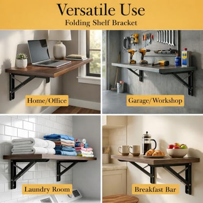 Folding Shelf Brackets 20 Inch Heavy Duty, Set of 2, 500 lbs, Collapsible Bracket with Locking Hinge for Fold Down Table, Wall Mounted Desk, Workbench, Laundry Room – Space Saving
