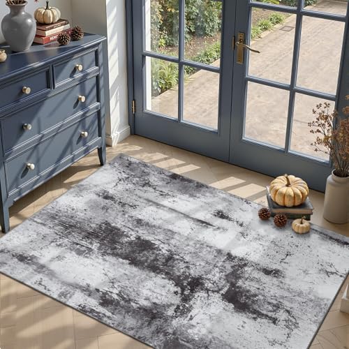 Toneed Abstract Area Rug Modern Washable Rug Soft Non Slip Rug Low Pile for Bedroom Living Room Dining Room Slate Grey 3x5 Feet - color: Slate Grey, size: 3' x 5' (Rectangular)
