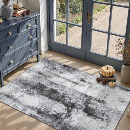 Toneed Abstract Area Rug Modern Washable Rug Soft Non Slip Rug Low Pile for Bedroom Living Room Dining Room Slate Grey 3x5 Feet - color: Slate Grey, size: 3' x 5' (Rectangular)