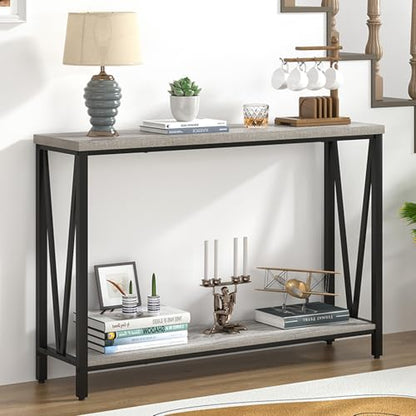 Industrial Sofa Console Table, Rustic Wood and Metal Entryway Hallway Table for Living Room Entrance, 43.3 Inch Light Grey - color: Light Grey