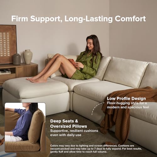 mopio Oversized Modular Sectional Sofa with Fully Removable Covers and Storage, Convertible U, L-Shaped and Sleeper Sectional, Modern Couches with Ottoman Chaise (Hazelnut Velvet, 3 Seater) - color: [Gen 2] Hazelnut Velvet, size: 3 Seater