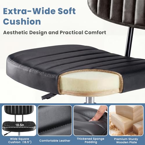 DUMOS Armless Drafting Chair, Standing Desk Chair, Rolling Stool | Ergonomic Low Back Office Seat, Height Adjustable with Footrest Ring, PU Leather, Swivel Wheels, Studio Lab Counter, Black - color: Black
