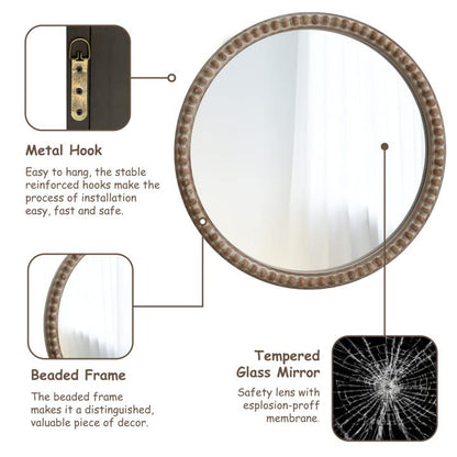 COZAYH Distressed Wood Frame Accent Mirror, Rustic Farmhouse Style Decorative Wall Mirror (Round) - size: 29.2"L x 1"W