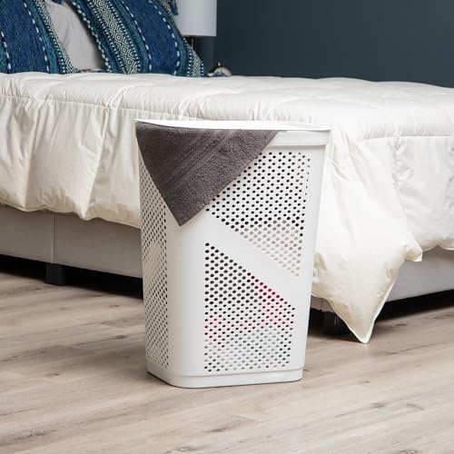 Mind Reader 60L Slim Laundry Hamper, Clothes Basket, Lid, Ventilated, Plastic, Set of 2, White - color: White, size: 2-Pack