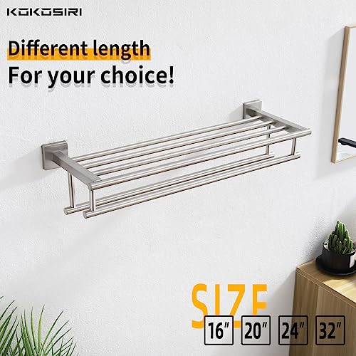 KOKOSIRI 24 Inch Towel Shelf with Double Towel Bars Bathroom Towel Rack Towel Holder Wall Mounted SUS 304 Stainless Steel, Brushed Nickel, B6005BR-L24 - color: Brushed Steel, size: 24 Inch