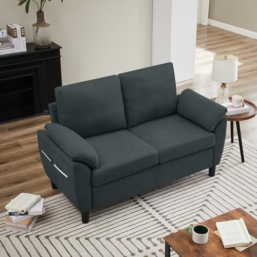 Small Loveseat Sofa, 57" Mid Century Modern Love Seat, 2 Seater Couches for Living Room, Bedroom, Small Spaces, Dark Grey - color: Dark Grey