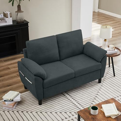 Small Loveseat Sofa, 57" Mid Century Modern Love Seat, 2 Seater Couches for Living Room, Bedroom, Small Spaces, Dark Grey - color: Dark Grey