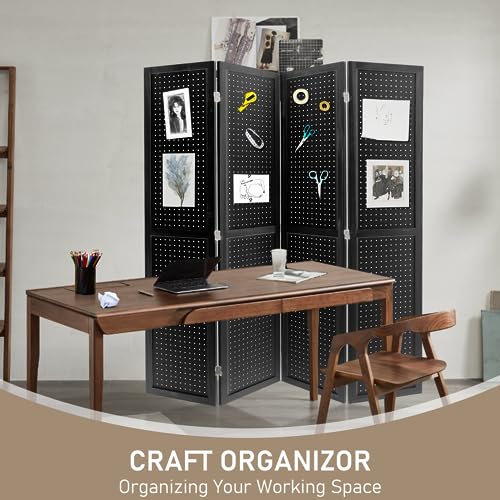 4 Panel Pegboard Room Divider | Folding Freestanding Display Screen, Privacy Partition for Retail, Craft Shows, Home Office, and Exhibition Use Black - color: Black-4 Panel, size: 4 Panel