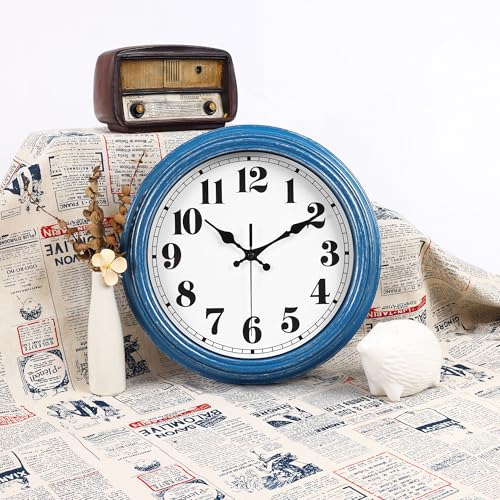 JENLYSTIME 12 Inch Retro Wall Clock Silent Non Ticking Battery Operated Movement Easy to Read Wall Clocks Decorate for Bedroom Living Room Kitchen Office(Blue) - color: 12 Retro Blue