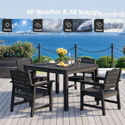 Outdoor Dining Table, Weatherproof 34" Square HIPS Patio Dining Table for 4, with 2" Umbrella Hole, Outdoor Table for Backyard Deck Poolside, Black - size: 34" table