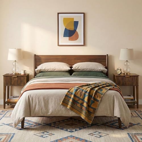 FuniXpress Small Nightstand, 15" Wide, Drawer and Shelf, Dark Walnut Fluted | Deep walnut tone, clean fluted front, 11.8-inch slim depth, smart storage, fits bedside, sofa side, or small spaces - color: Dark Walnut