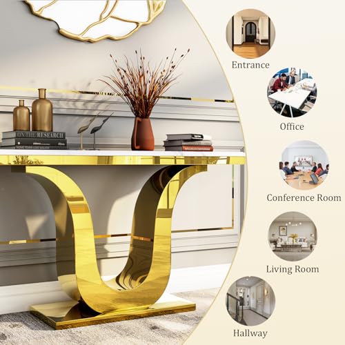 Gold Console Table, White and Gold Living Room Sofa Table, 50" Rectangle Console Table for Entryway, Living Room, Office, Foyer, Front Hall, Hallway - color: Gold