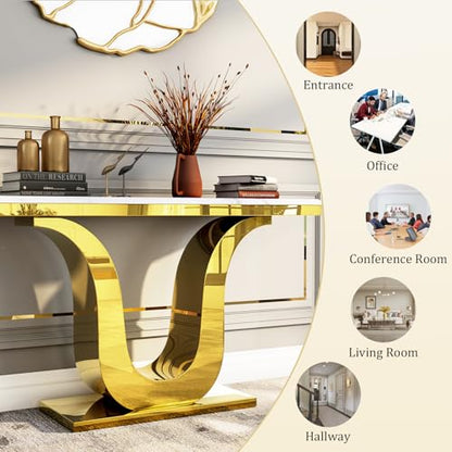 Gold Console Table, White and Gold Living Room Sofa Table, 50" Rectangle Console Table for Entryway, Living Room, Office, Foyer, Front Hall, Hallway - color: Gold