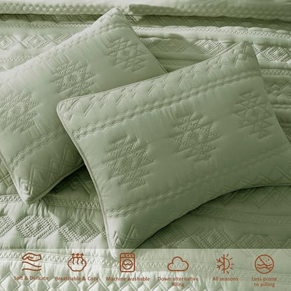WDCOZY Boho Sage Green Twin Quilt Size Bedding Sets with 1 Pillow Sham, Farmhouse Lightweight Soft Bedspread Coverlet for All Season, 2 Pieces, 68x90 inches - color: Boho-green, size: Twin