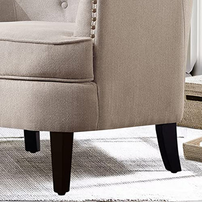 Rosevara Atlas Mid-Century Modern Accent Chair - Upholstered Tufted Armchair with Soft Cushion for Living Room, Bedroom & Small Spaces - color: Velvet Natural Beige